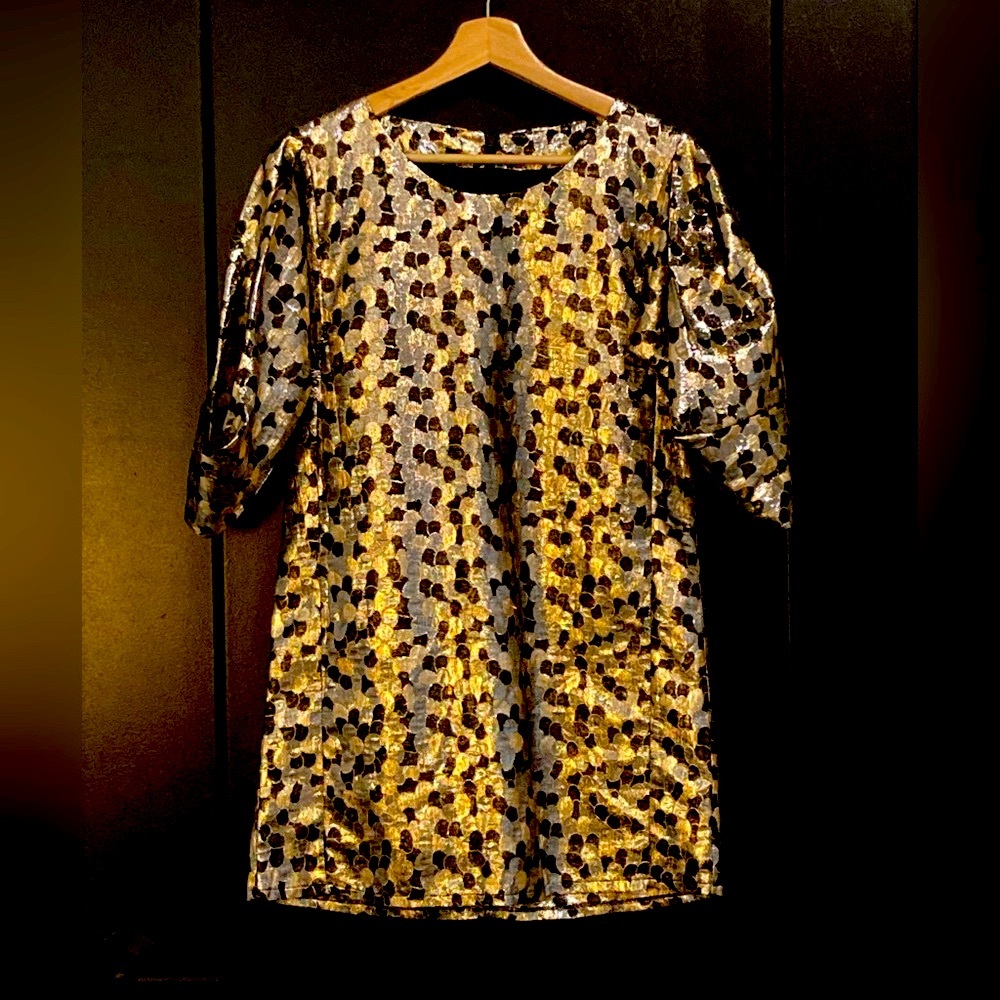 Vintage 1960s sz S gold/silver/black mini holiday dress / party dress